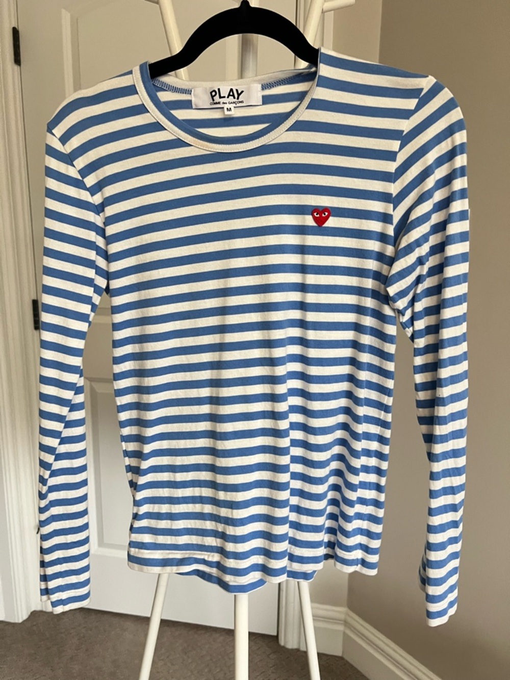 Comme des Garçons PLAY Blue & White Striped Crew Neck Tee